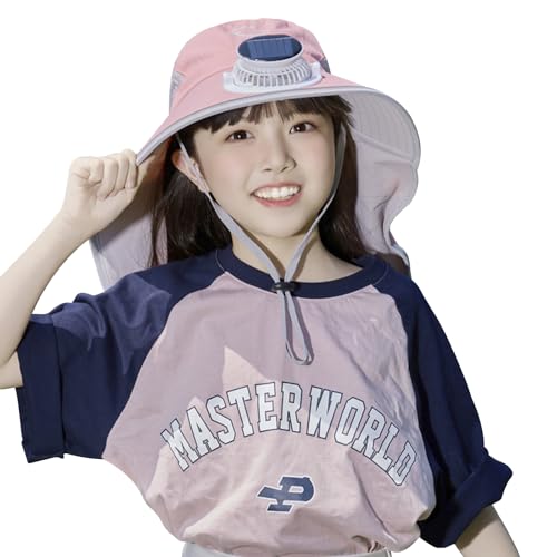 Kids Mesh Sun Hat with Portable Mini Fan Baby Boy Girl UPF 50+ Summer Cooling Bucket Cap Wide Brim Beach Visor Hat3