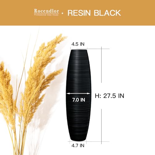 Image of Tall Floor Vase, 27.5 inches (70cm, 2.3FT) Floor Vase Sturdy, Luxury, Textured for Decorative Branches Dried Flowers, Tall Vases for Rustic Living Room, Home Decor, Resin Black Vases