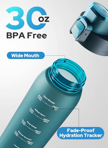 Image of Opard Zip 30oz Plastic Water Bottle Dishwasher Safe, Leakproof Flip-Top Lid, BPA Free Tritan, Wide Mouth Reusable Sports Water Bottle for Gym Hiking Commuting Outdoor Travel and School
