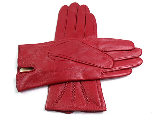 The Leather Emporium Women's Gloves Fur Lined Stripe Detail Slim Fit Medium Red
