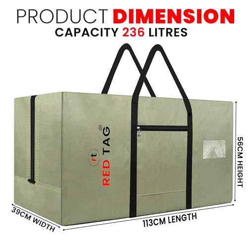 Image of Storite Extra Large Moisture Proof 236 L Heavy Duty 1680 Denier Nylon Multi-Purpose Toys Storage Bag /Stationery Paper /Blankets /Clothes Storage Bag (Olive Green, 113x39x56 cm)