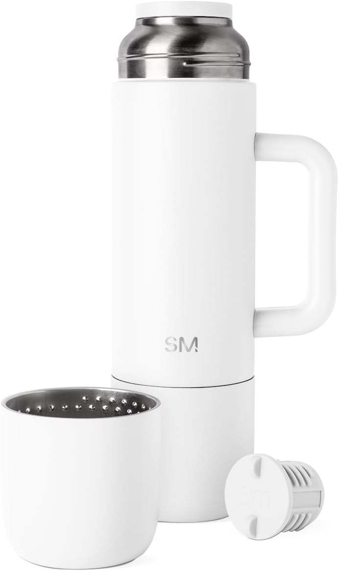Simple Modern 36oz Insulated Hot Beverage Bottle with 2 Mugs | Travel Coffee Thermos for Hot Drinks | Twist and Pour Top | Commute, Travel, and Picnic Friendly | Roam Collection | Winter White