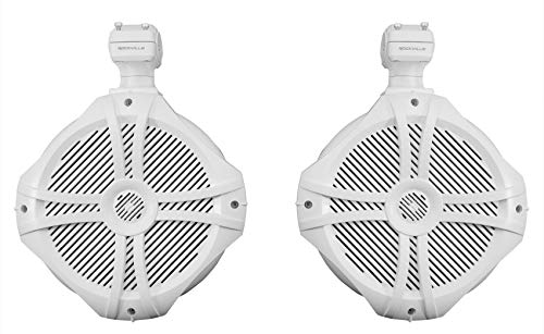 Image of Rockville RWB90W 8-in Marine Wakeboard Swivel Tower Speakers-White 600W Peak /400W RMS per Pair, Waterproof, Stainless Hardware, 2-Pairs