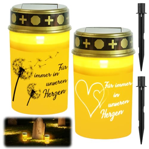 Gohytal 2 velas solares LED para cementerio, resistentes al agua, para exteriores, funciona con pilas, con estaca, para cementerio