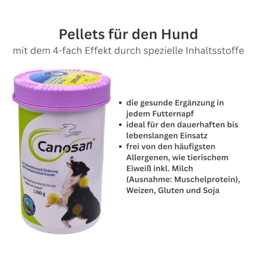 Canosan Pellets 1x 1300 g I Ergänzungsfuttermittel mit Gonex zur Unterstützung der Gelenkgesundheit I für Hunde Aller Altersklassen I Gelenke, Bänder, Sehnen I Spar-Set Plus Pharma Perle give-Away