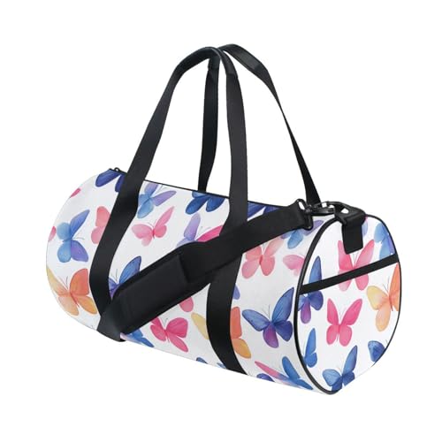 Color Butterfly Sports Duffel Bag Large Capacity Barrel Gym Bag with Full Print Polyester Fabric, Multiple Pockets and Detachable Strap for Sports Gym and Weekend Getaways3