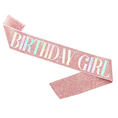 Yaohua Écharpe d'anniversaire Reine avec Épingle, Écharpe Satin Rose Scintillante pour Fête,Accessoires pour Femmes et Filles, Cadeau Durable et Facile à Porter(Birthday Girl)