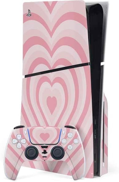 Skinit Decal Gaming Skin Compatible with PS5 Slim Disk Bundle - Pink Heart Pattern Design