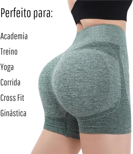 Short Feminino Empina Bumbum Cintura Alta Respirável (Azul)