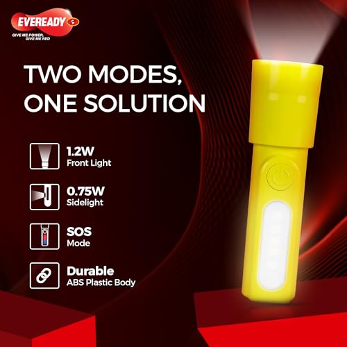 Image of Eveready DL104 Twystick 1.2W Front Torch Cum 0.75W Sidelight, Rechargeable, USB Type-C Fast Charging, Telescopic Focus and SOS Mode, Powered by 500mAh Li-ion Battery