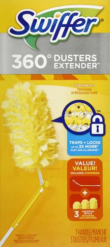 Image of Swiffer Duster Kit with 3 ft Extendable Handle, Heavy Duty Dusting Starter Kit with 3 Refills, for Ceiling Fans, Vents and Hard to Reach Places (Pack of 6)