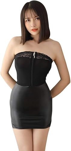 Amazon Play Zone ボディコン ワンピース ミニ ドレス Ol 女教師 秘書 レースクイーン コスプレ衣装 セクシードレス ボディライン 2頭ファスナー 一体式 フェイクレザー 黒 白 赤 全3色 A326 黒 黒 コスプレ 仮装 通販