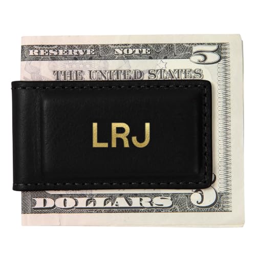 Image of Northwind Personalized Leather Magnetic Money Clip - Made in USA - Custom Monogrammed Full Grain Leather Bill Clip for Men
