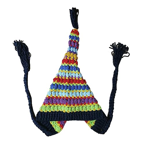 Bonnet tricoté pour femme coupe-vent et chaud à longue queue arc-en-ciel