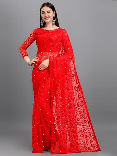 Image of LOROFY Women's Brasso Net Saree With Blouse
