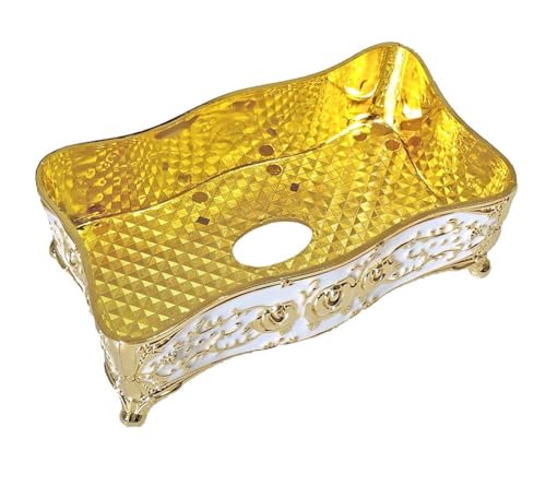 Image of Napkin Holder for Dining Table - Tabletop Napkin Dispenser, Tissue Paper Container for Kitchen, Home, Office, Restaurant (White, Gold)