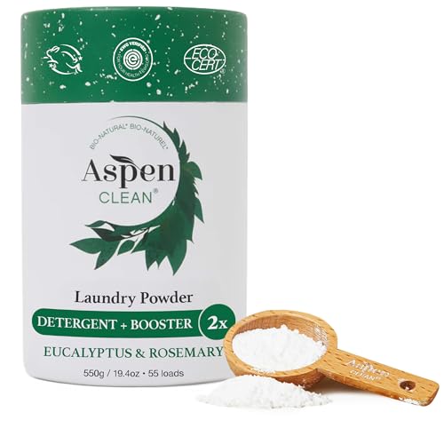 AspenClean Laundry Powder + Booster 2-in-1, Eucalyptus, Hyper Concentrated, 55 Loads