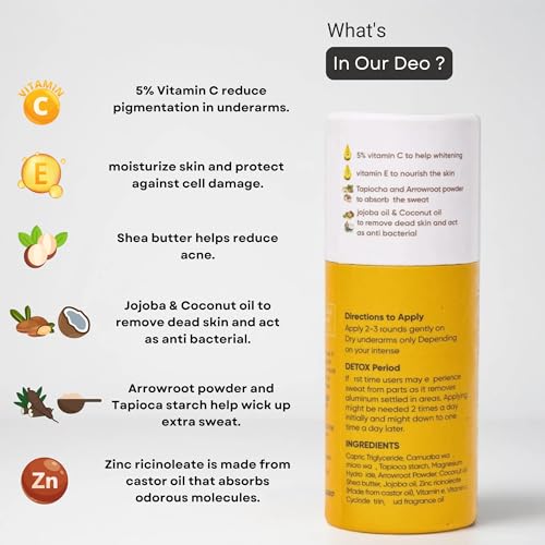 Image of Bitamin Natural Deodorant Underarm Roll On with 5% Vitamin C | Natural Deodorant for Men & Women | Made in India | No Aluminium, No Alcohol, No Parabens & No Triclosan | 8 Hour Odour Control | Oud Gold -30g (Pack of 1)
