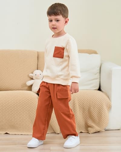 Renotemy Toddler Boys Clothes Fall Winter Outfit Knit Pullover Sweatshirt Cargo Pants Boy Clothing Set for Kids 3-7 Years4