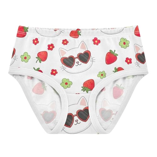 Cute White Cats Heart Strawberry Panties Little Girl Toddler Underwear Floral Cotton Aesthetic Kids Undies Briefs 2t