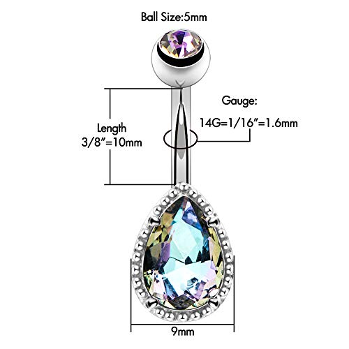 OUFER 14G Surgical Steer Belly Button Rings Tear Drop CZ Gem Navel Rings Belly Jewelry2