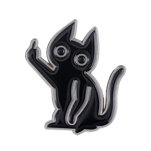 Enamel Cat Pin, Funny Cat Brooch Pin,Black Cat Pin Cool Cute Lapel Brooches Creative Humor Animal Gesture Lapel Badge for Colthes Jacket Bag Hat Backpack