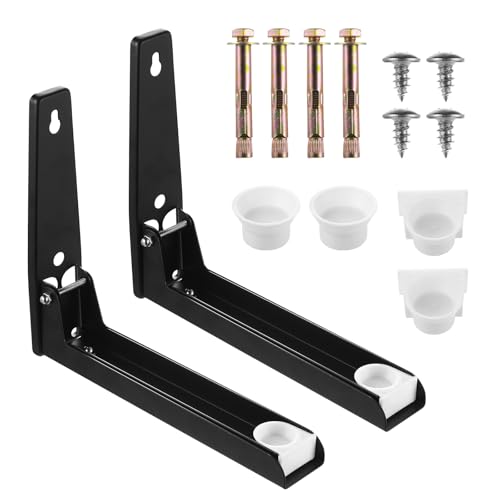2 Pièces Support Micro Onde Mural Pliable, Etagere Murale Micro Onde Réglables Extensible en Acier Inoxydable pour Micro-ondes, Petits Fours(Noire)