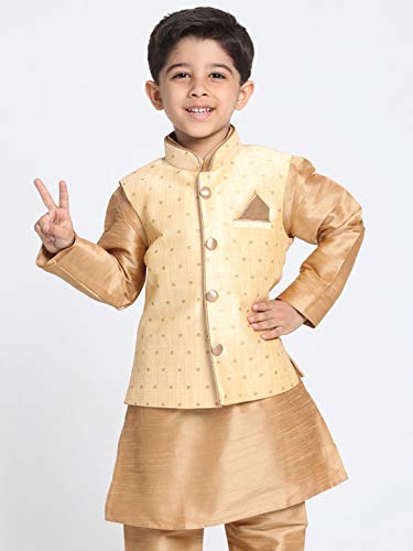 Image of JBN Creation Boys' Gold Silk Blend Nehru Jacket (VASBJ009GO, for 18-24 Months)