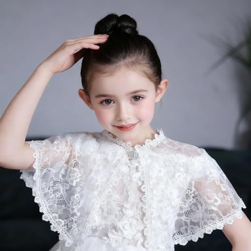 Image of White Lace Cape Floral Bolero Cardigan Shrug Cover Up Jacket for Girls Kids Toddler Child