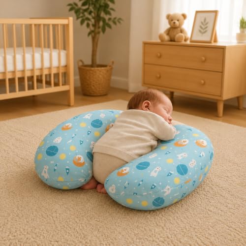 Image of ๐๐ข๐ฆ๐ ๐๐ฅ Nursing Pillow for Breastfeeding Newborn Baby | C-Shape Feeding Pillow with Removable Cotton Cover | Tummy Time, Propping & Sitting Support | Baby Feeding Pillow for Mother (Dog Firozi)