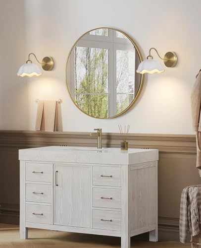Image of Gold Wall Sconces Set of Two Vintage Industrial Wall Lights Modern Farmhouse Sconces Wall Lighting Indoor Wall Mount Light Fixture with White Glass Lampshade Hardwire Wall Lamp MWL02-2B
