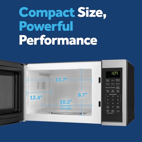 Image of GE Countertop Microwave Oven, Compact 0.9 Cubic Ft., 900-watt Capacity, 7 Auto Cooking Settings, Child-Lock Technology, Kitchen Essentials for The Countertop, Dorm Room or Apartment, Stainless Steel