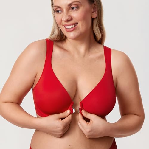 Image of DELIMIRA Women's Front Closure Posture Plunge Bras | Full Coverage, Plus Size, Underwire, No Padding Unlined, Back Support, Seamless, B-H Cups