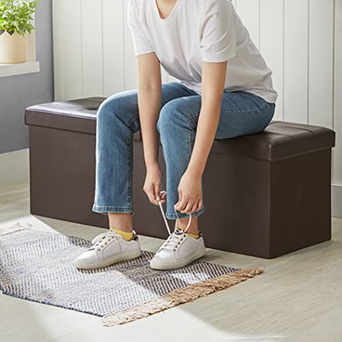Image of SONGMICS 43.3 Inches Folding Storage Ottoman Bench with Flipping Lid