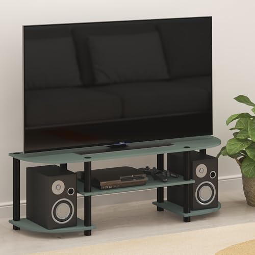 Image of Furinno Turn-S-Tube 3-Tier TV Stand for TVs up to 55 Inch, Sage Green | Toolless Entertainment Center with Open Storage Shelves, Media Console Table with Soundbar Shelf for Living Room, Bedroom