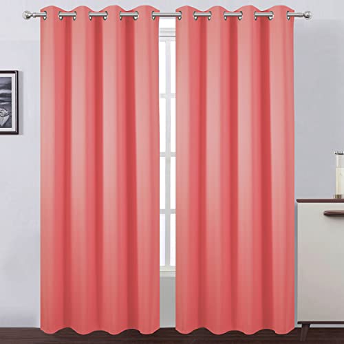 Image of LEMOMO Blackout Curtains 66 x 95 inch /Coral Curtains Set of 2 Panels /Thermal Insulated Room Darkening Bedroom Curtains