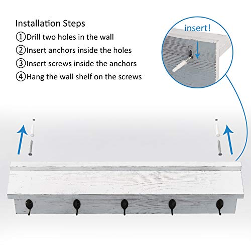 AMBIRD Coat Rack with Shelf Wall Hooks, Coat Hooks for Wall with Shelf, Wooden Rustic 23.6 Inch Length Coat Rack Shelf with 5 Hooks for Entryway, Mudroom, Kitchen, Bathroom(Pinewood Gray) - Image 7