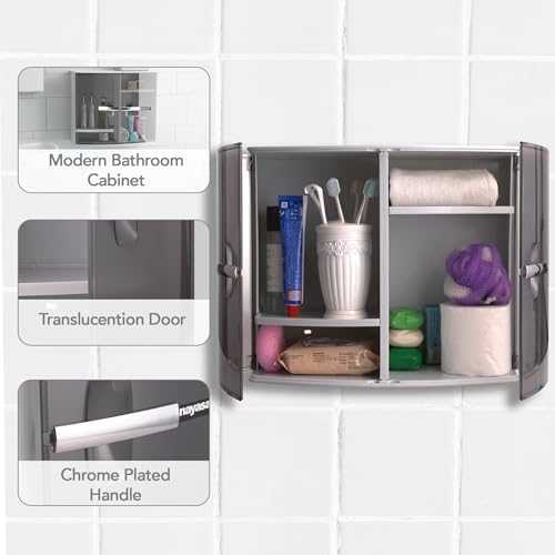 Image of Nayasa Plastic Bathroom Storage Cabinet | Multipurpose Wall Mount Organizer Cabinet with Storage Compartments | Durable Utility Cabinet for Bathroom, Kitchen, Home & Office Storage | Black