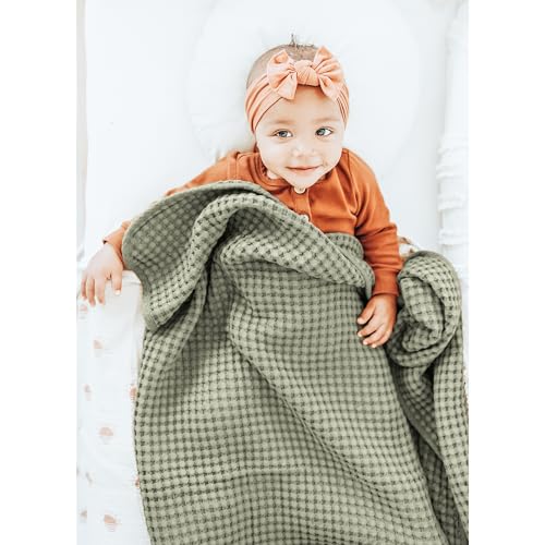 Image of Konssy Waffle Baby Blanket for Boys & Girls, Soft Newborn Swaddle Blanket