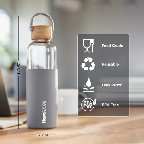Image of Borosilicate Glass Water Bottle 500 ml | Leakproof Bamboo Lid & Silicone Sleeve | BPA Free Reusable Drinking Bottle for Office, Gym, Travel & Daily Use