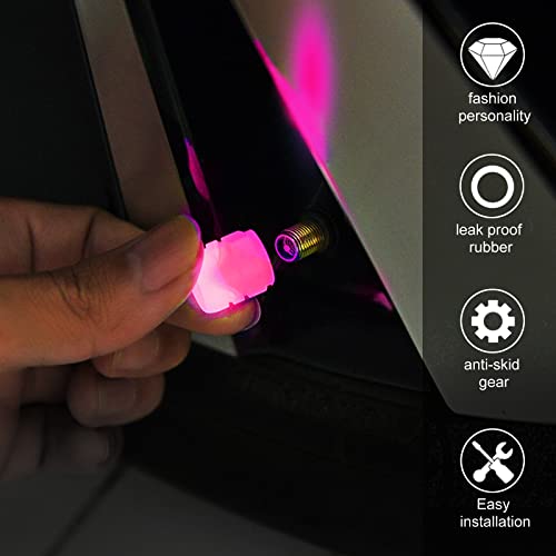 Universal Fluorescent Car Tire Valve Caps, Luminous Tire Air Valves Stem Caps, Glow In The Dark Tire Valves Caps For Most Cars, Motorcycles, Suv, Trucks And Bicycles （Pink,8Pcs ） #TOP7