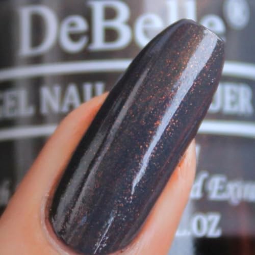 Image of Debelle Gel Nail Polish Copper Glaze (Dark Grey Nail Paint)|Non Uv - Shimmery Finish |Chip Resistant | Seaweed Enriched Formula| Long Lasting|Cruelty And Toxic Free| 8Ml
