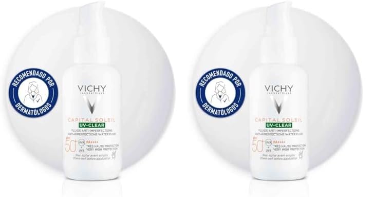 Vichy Líquido Fotoprotector de Uso Diario, Pieles Grasas O con Tendencia Acneica, Fotoprotección Spf50+ Contra Rayos Uvb y Uva, Clear, Capital Soleil, 40 ml (Paquete de 2)