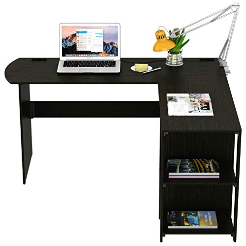 SHW LShaped Home Office Wood Corner Desk, Espresso