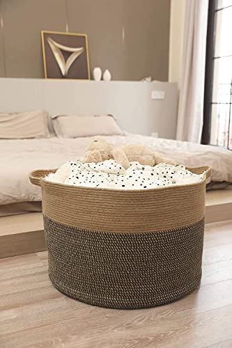 Image of ALBY Newyork'Woven Laundry Hamper, Toy Storage Bin, for Blankets Clothes Toys Pillows in Living Room, Baby Nursery, Jute /Black Mix (8'' x 8'' x 4'' Small, Mix Black Brown)