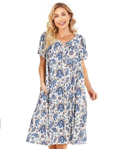 Image of Muumuu House Dresses for Women Nightgown Duster Moomoo Short Sleeve Patio Dress with Pockets S-3XL