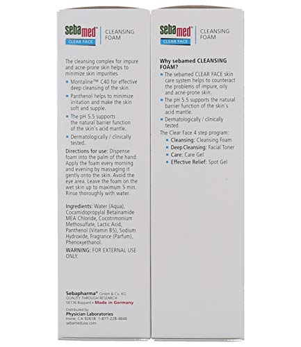 Sebamed Clear Face Cleansing Foam Gentle Face Wash For Impure Oily And Acne-Prone Skin 5.07 Fluid Ounces (Pack Of 2) #TOP3