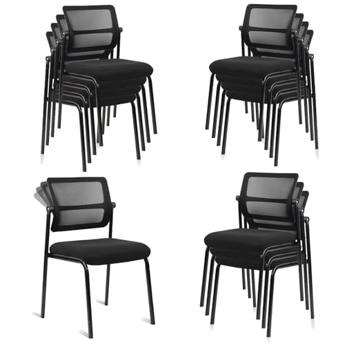 Image of CLATINA Stacking Armless Office Chair with Adjustable Backrest, Stackable Mesh Guest Reception Desk Chairs with Ergonomic Lumbar Support for Conference Waiting Room Lobby Side School, Black, 12 Pack