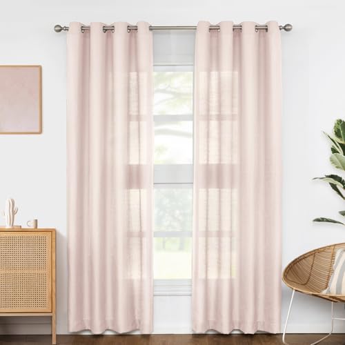 Melodieux - 2 paneles de cortinas semitransparentes, 213 cm de largo para sala de estar, dormitorio, aspecto de lino, privacidad y ojales, cortinas traslúcidas para filtrar la luz, 132 x 213 cm, color