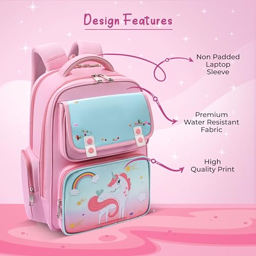 Image of Gear Starry Unicorn 16 inch /25L Medium Water Resistant School Bag | Casual Backpack | Daypack | Travel Backpack | Kids Bag for Boys /Girls (Pink - Blue)